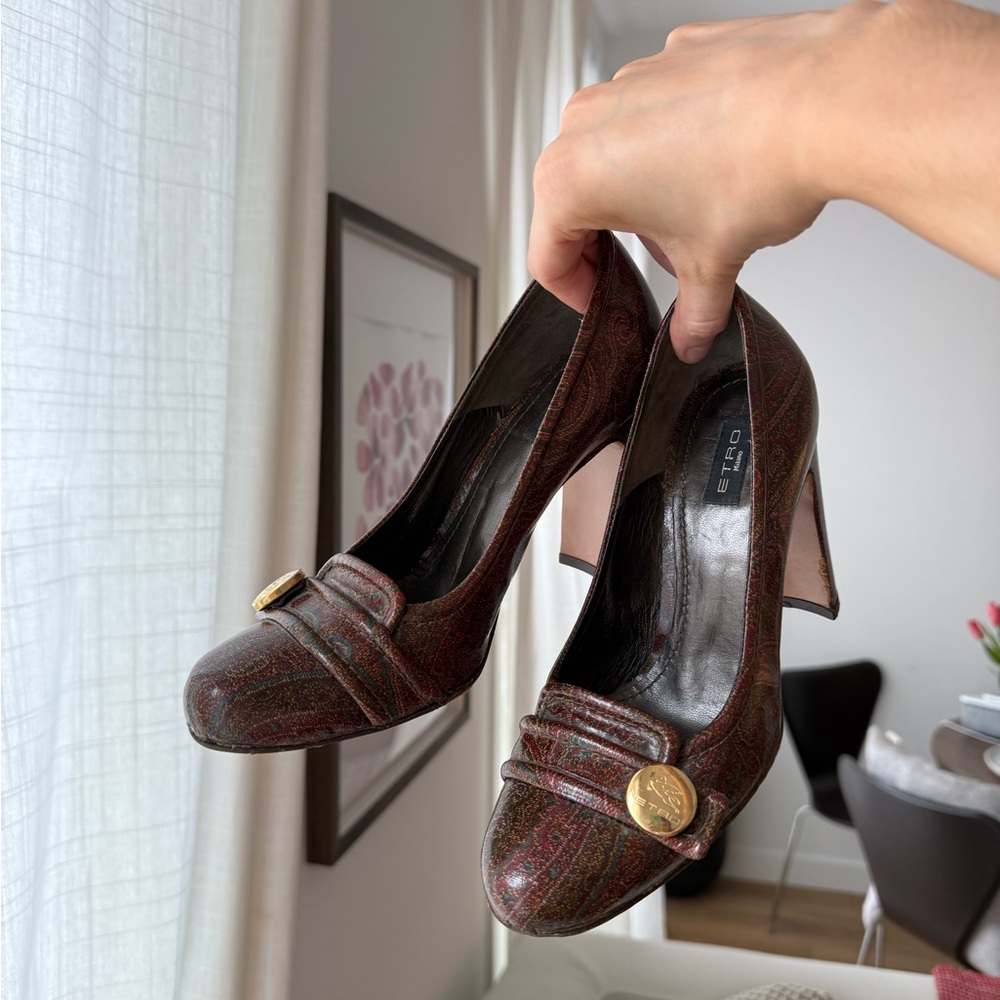 Vintage Etro Brown Patterned Heels